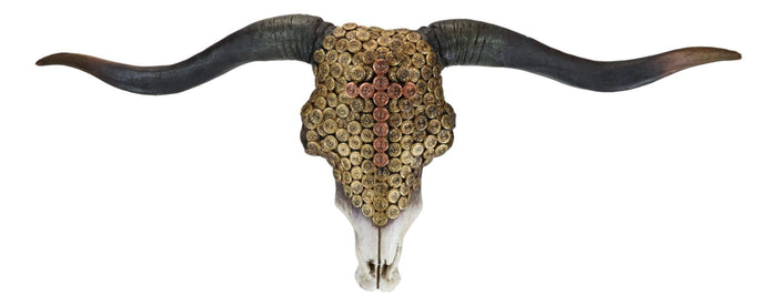 Ebros Gift Western 12 Gauge Shotgun Bullets Texas Longhorn Bull Cow Skull Wall Decor Plaque