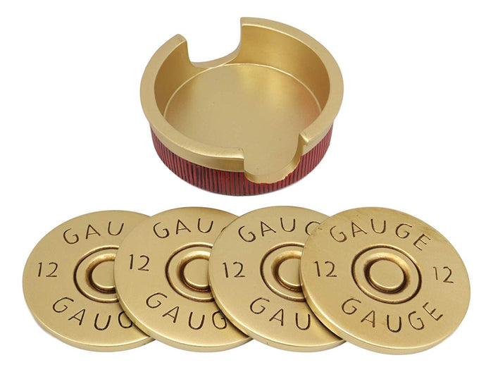 Ebros Gift Western 12 Gauge Shotgun Shells Ammo Coaster Set With 4 Shell Casing Coasters