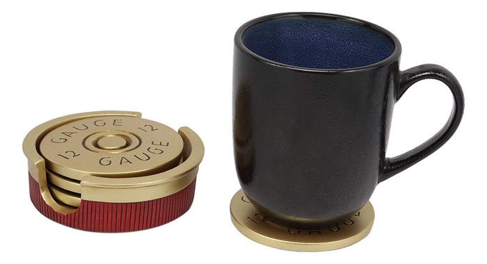 Ebros Gift Western 12 Gauge Shotgun Shells Ammo Coaster Set With 4 Shell Casing Coasters