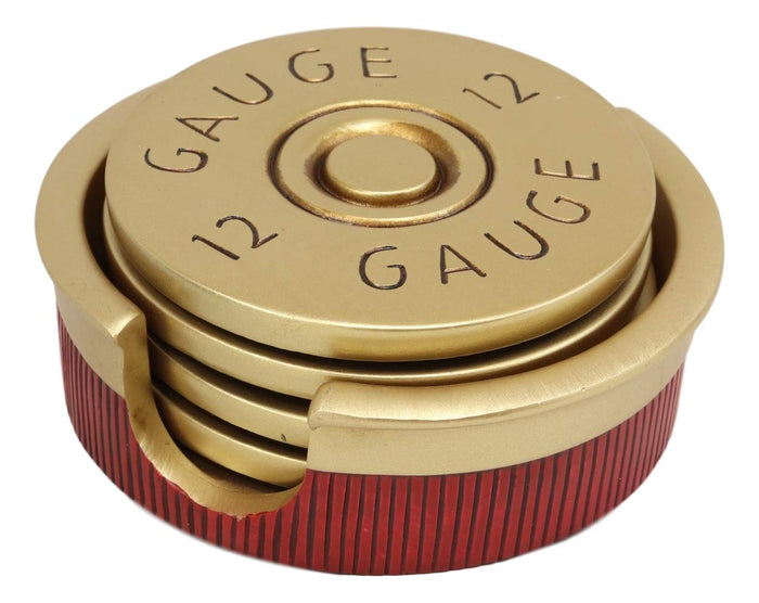 Ebros Gift Western 12 Gauge Shotgun Shells Ammo Coaster Set With 4 Shell Casing Coasters