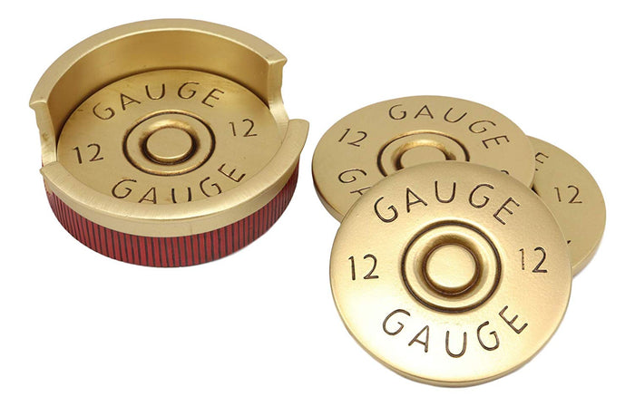 ebros gift Western 12 Gauge Shotgun Shells Ammo Coaster Set With 4 Shell Casing Coasters