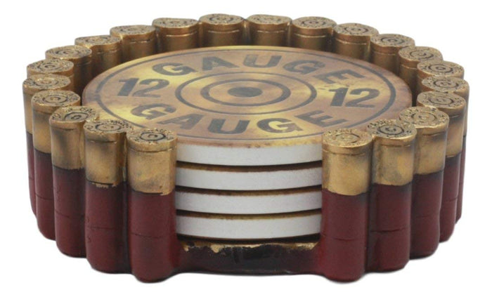 Ebros Gift Western 12 Gauge Shotgun Shells Hunter's Ammo Round Coaster Set With 4 Coasters