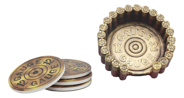 Ebros Gift Western 12 Gauge Shotgun Shells Hunter's Ammo Round Coaster Set With 4 Coasters