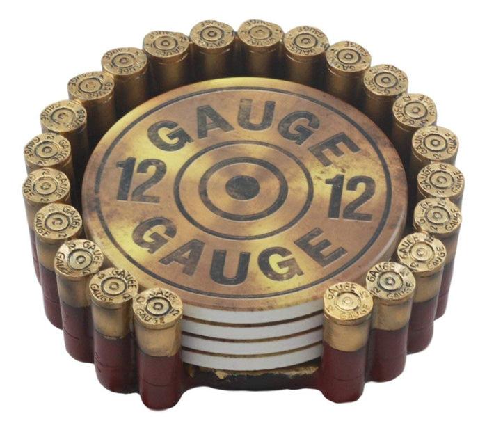 ebros gift Western 12 Gauge Shotgun Shells Hunter's Ammo Round Coaster Set With 4 Coasters