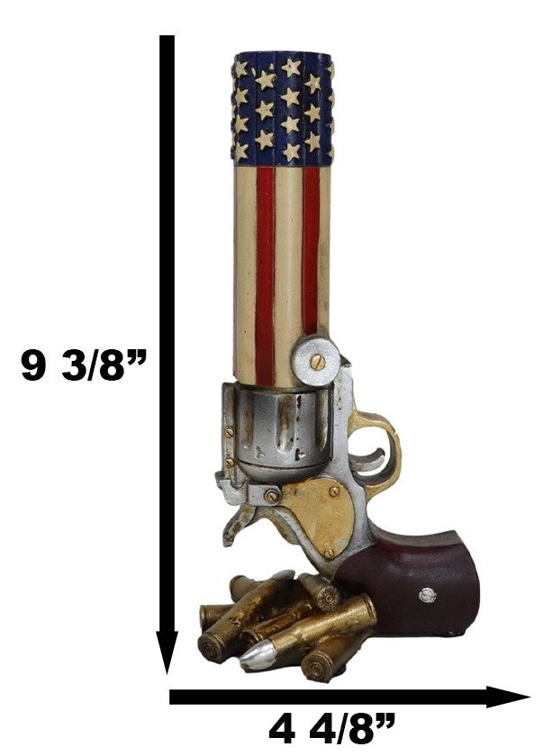 Ebros Gift Western American Flag Cowboy Pistol Gun With Bullet Shells Floral Vase Decor