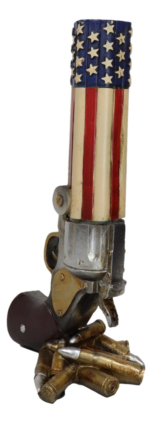 Ebros Gift Western American Flag Cowboy Pistol Gun With Bullet Shells Floral Vase Decor