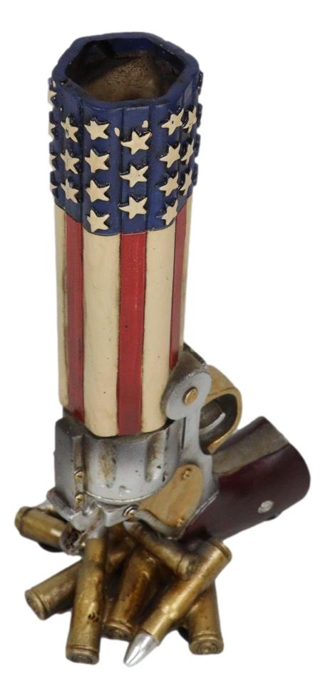 Ebros Gift Western American Flag Cowboy Pistol Gun With Bullet Shells Floral Vase Decor