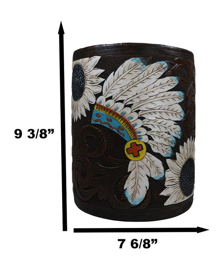 Ebros Gift Western American Indian Chief Headdress Eagle Feathers Waste Basket Trash Bin