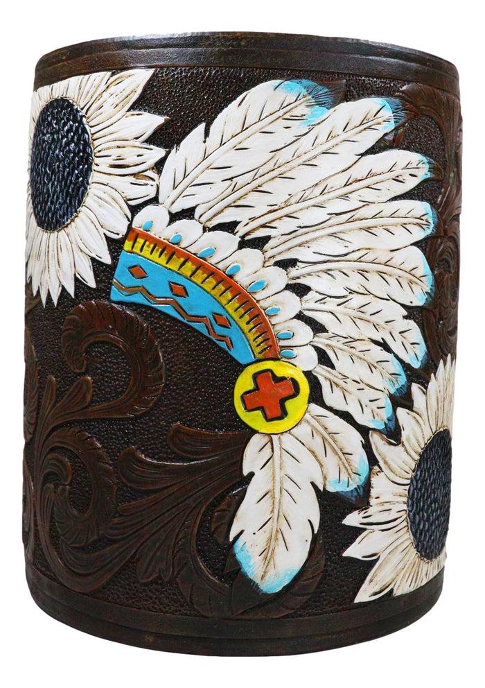 Ebros Gift Western American Indian Chief Headdress Eagle Feathers Waste Basket Trash Bin