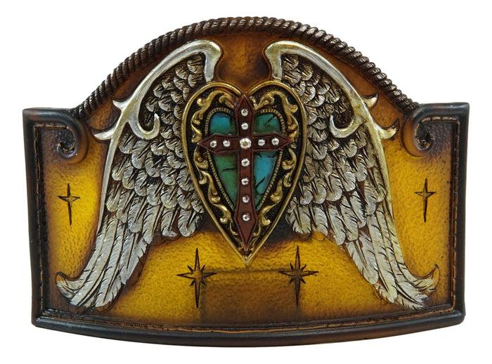 Ebros Gift Western Angel Wings Le Fleur Cross Turquoise Heart Wall Plug In Night Lights Set