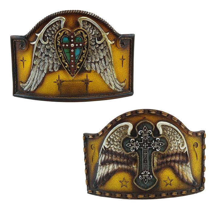 ebros gift Western Angel Wings Le Fleur Cross Turquoise Heart Wall Plug In Night Lights Set