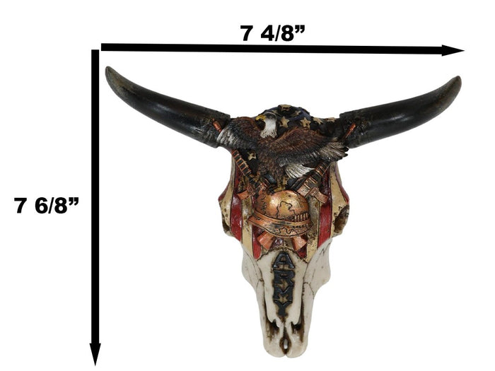 Ebros Gift Western Army Patriotic American Flag Eagle Rifles Helmet Cow Skull Wall Decor