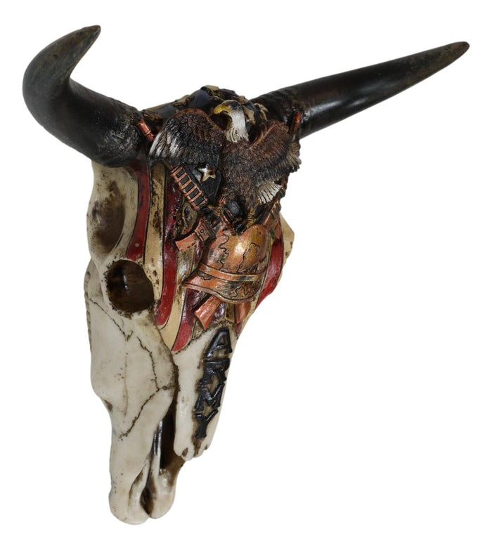 Ebros Gift Western Army Patriotic American Flag Eagle Rifles Helmet Cow Skull Wall Decor