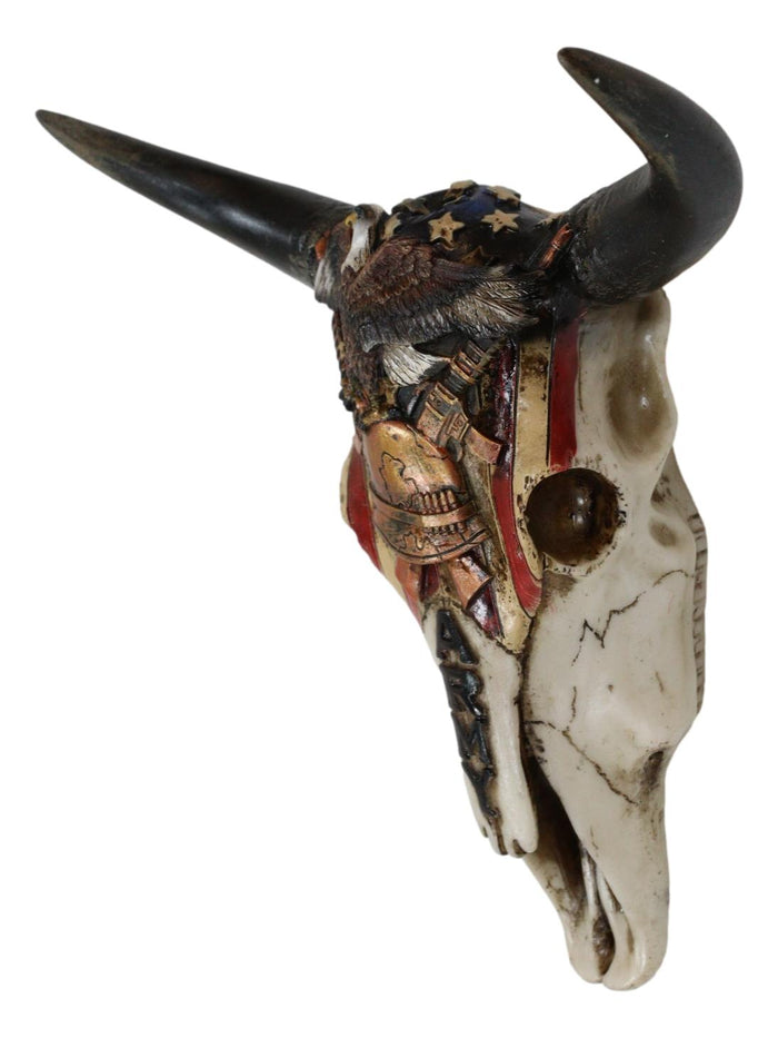 Ebros Gift Western Army Patriotic American Flag Eagle Rifles Helmet Cow Skull Wall Decor