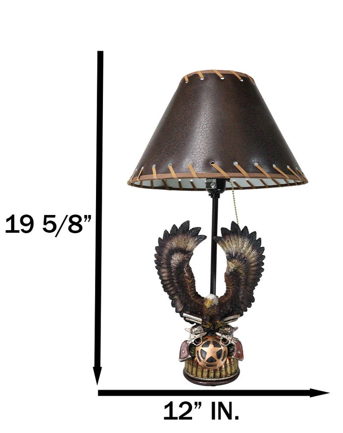 Ebros Gift Western Bald Eagle Perching On Crossed Pistols Lone Star Bullets Table Lamp
