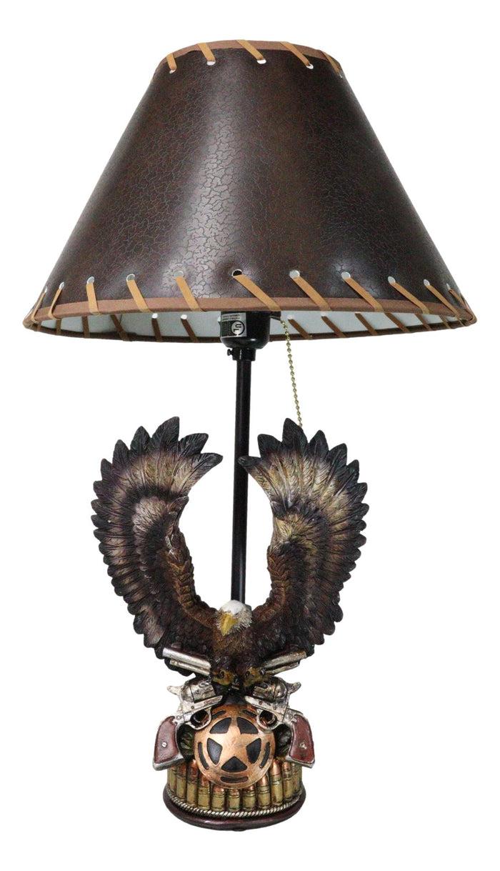 Ebros Gift Western Bald Eagle Perching On Crossed Pistols Lone Star Bullets Table Lamp