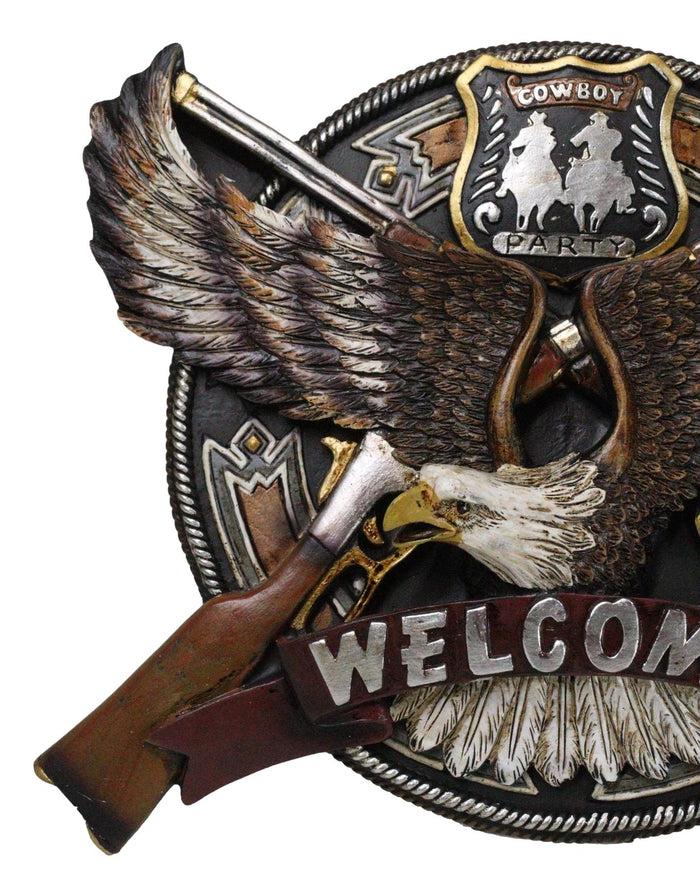 Ebros Gift Western Bald Eagle With 2 Rifle Shotguns Cowboy Party Welcome Wall Decor Plaque