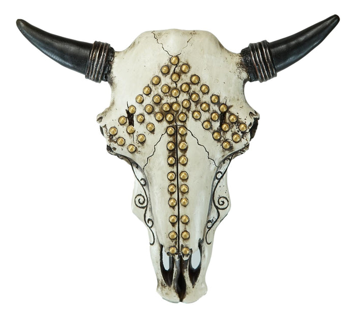 Ebros Gift Western Bejeweled Bull Bison Cow Skull W/ Gold Beads Up Arrow Wall Decor Plaque