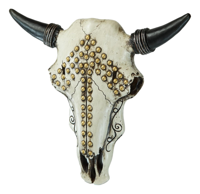 Ebros Gift Western Bejeweled Bull Bison Cow Skull W/ Gold Beads Up Arrow Wall Decor Plaque
