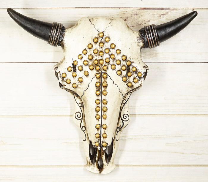 ebros gift Western Bejeweled Bull Bison Cow Skull W/ Gold Beads Up Arrow Wall Decor Plaque