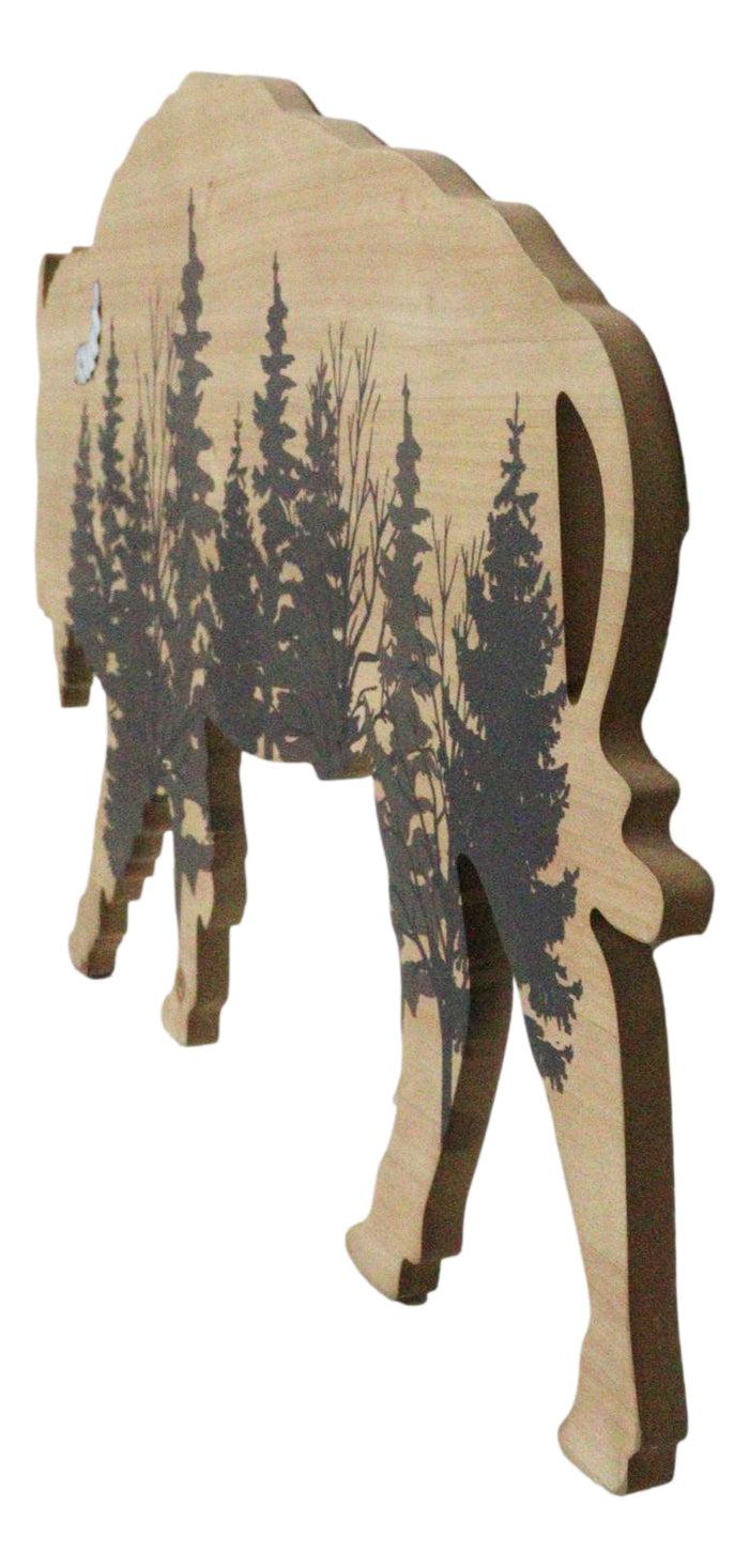 Ebros Gift Western Bison Buffalo With Forest Silhouette Wooden Plank Cutout Wall Decor
