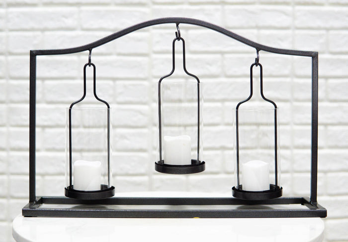 ebros gift Western Black Arched Metal Stand Decorative Triple Votive Candles Candleholder