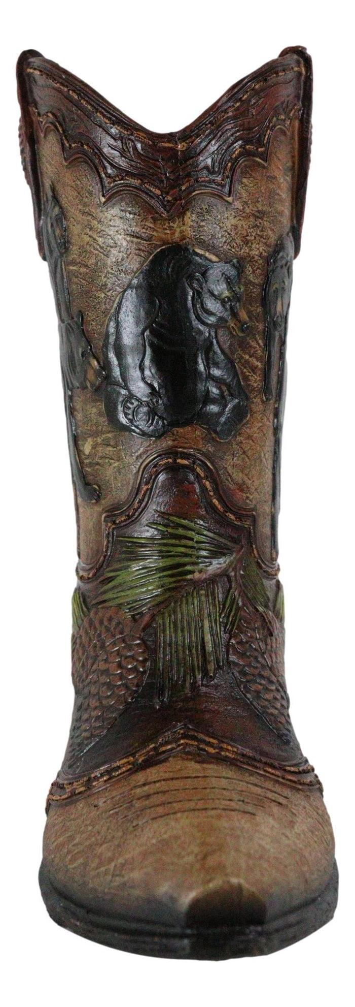 Ebros Gift Western Black Bear Family With Pine Cones Cowboy Cowgirl Boot Vase Figurine