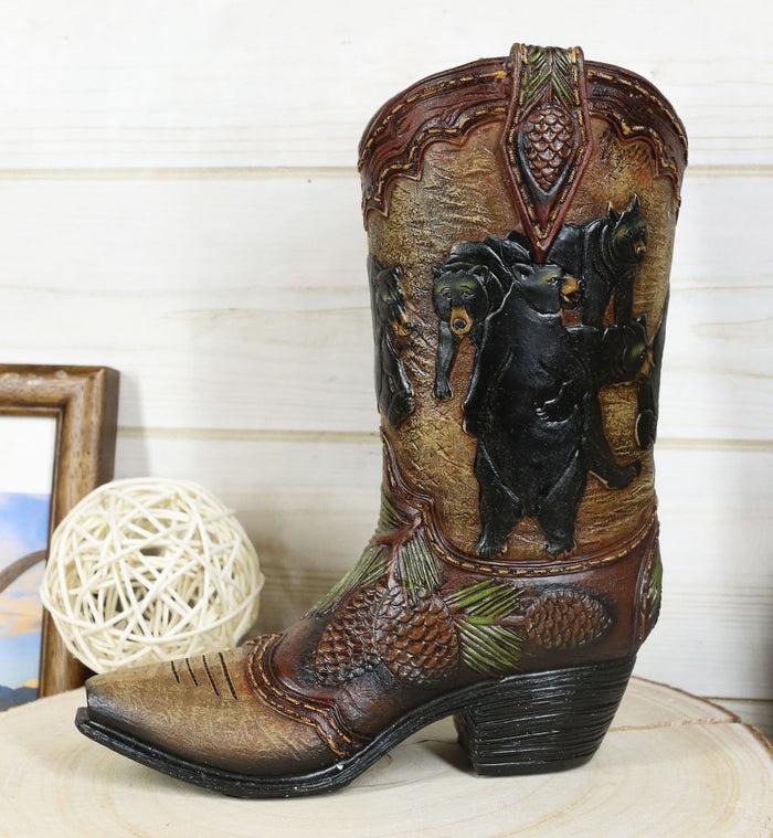 ebros gift Western Black Bear Family With Pine Cones Cowboy Cowgirl Boot Vase Figurine