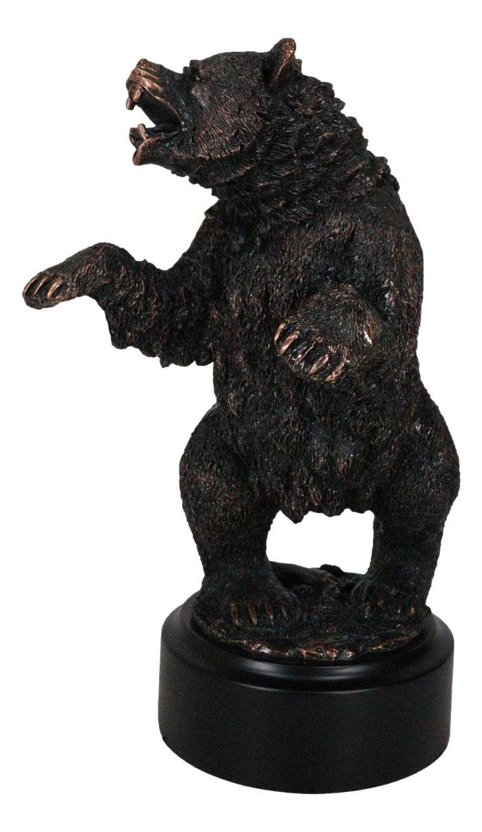 Ebros Gift Western Black Bear On Rear Legs Roaring Bronze Electroplated Resin Decor Statue