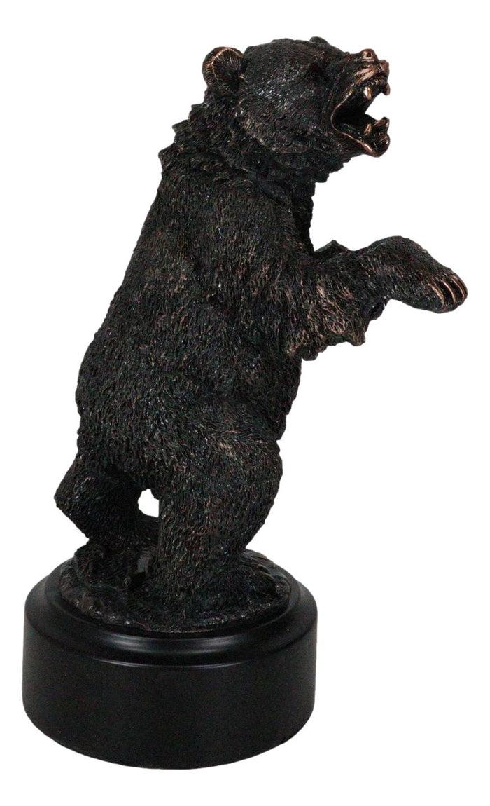 Ebros Gift Western Black Bear On Rear Legs Roaring Bronze Electroplated Resin Decor Statue
