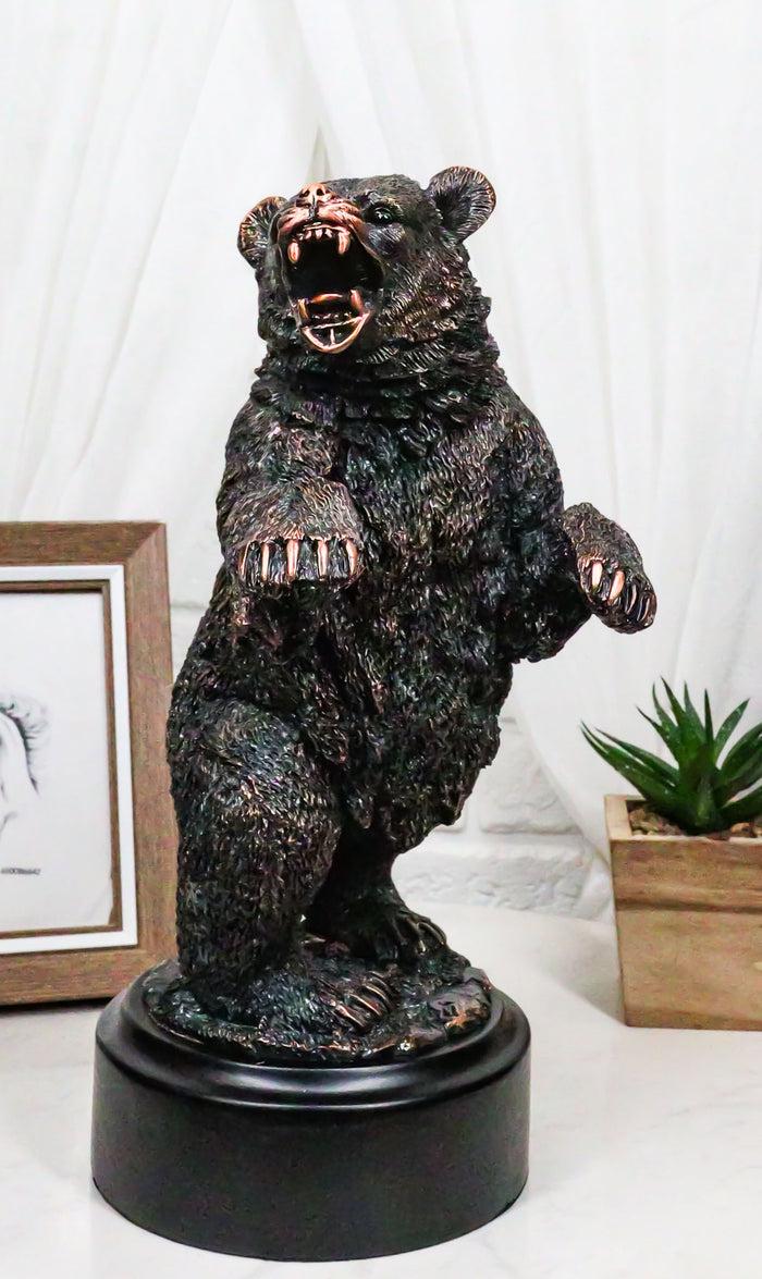 ebros gift Western Black Bear On Rear Legs Roaring Bronze Electroplated Resin Decor Statue