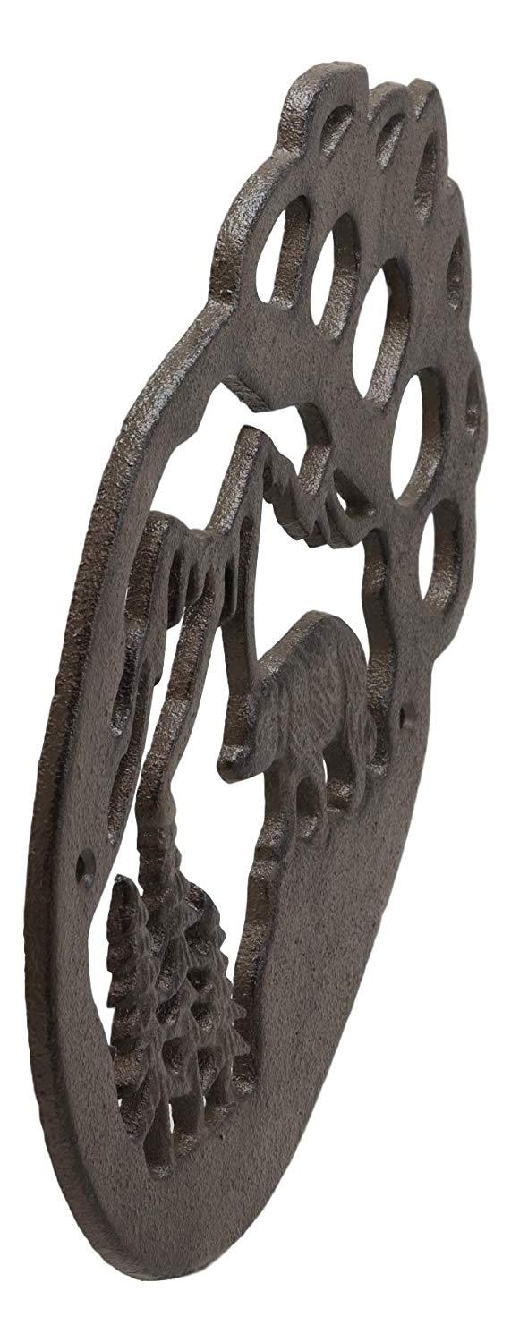 Ebros Gift Western Black Bear Paw With Pine Tree Forest And Mountain Cast Iron Wall Decor