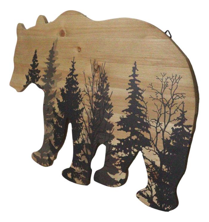 Ebros Gift Western Black Bear With Pine Trees Forest Silhouette Wooden Cutout Wall Decor