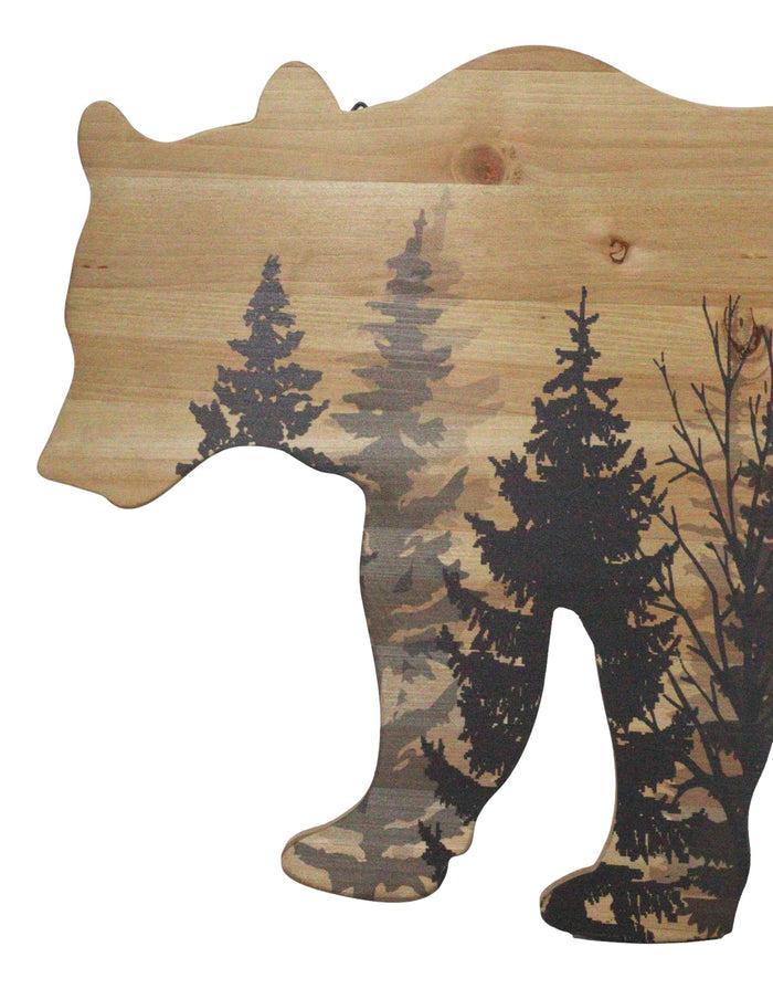 Ebros Gift Western Black Bear With Pine Trees Forest Silhouette Wooden Cutout Wall Decor