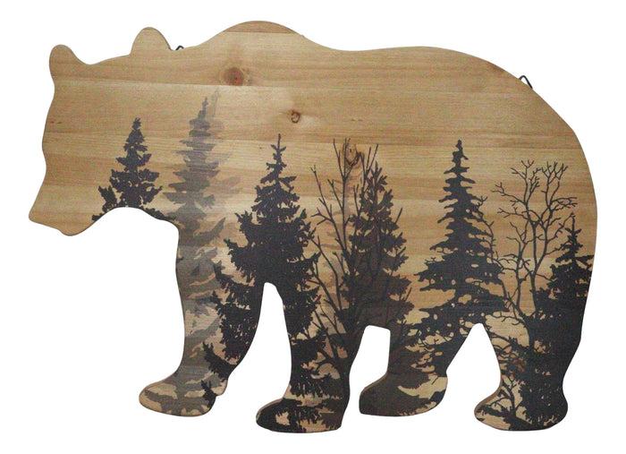 ebros gift Western Black Bear With Pine Trees Forest Silhouette Wooden Cutout Wall Decor