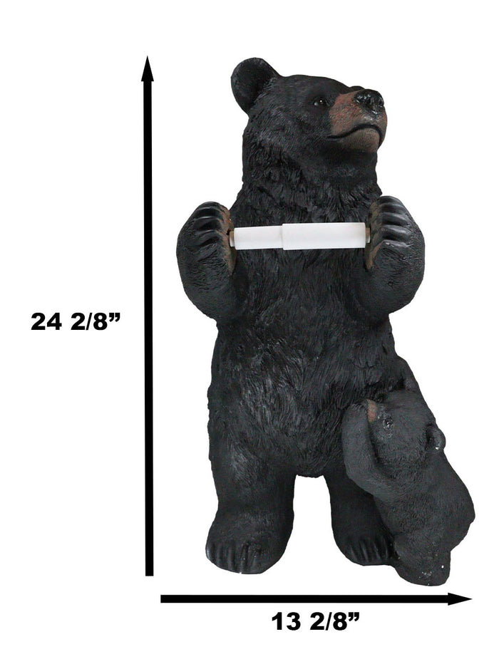 Ebros Gift Western Black Mother Bear With Cub Toilet Paper Holder Floor Standing Figurine