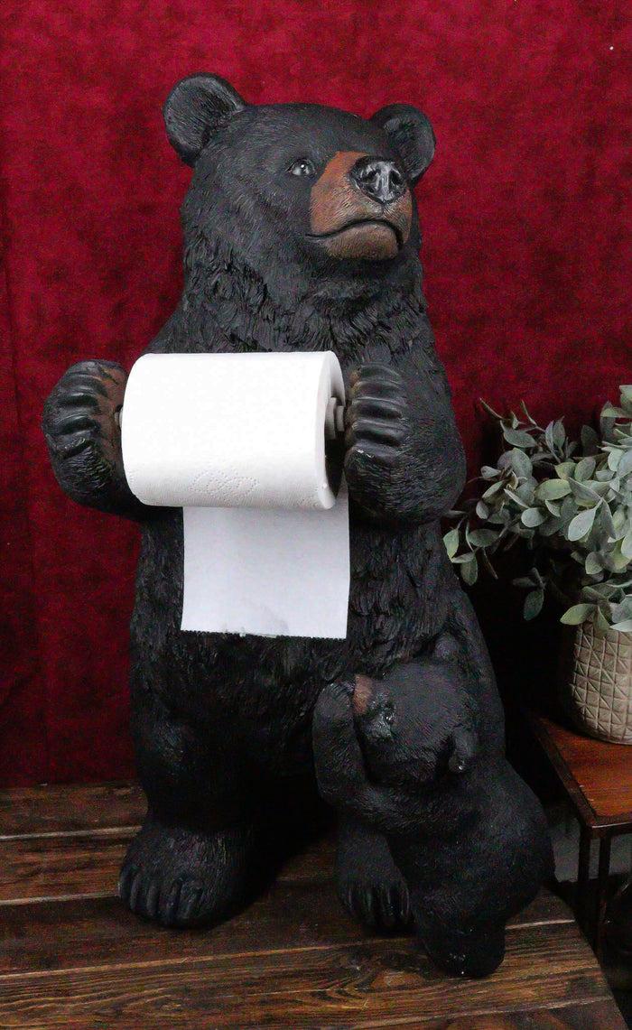 ebros gift Western Black Mother Bear With Cub Toilet Paper Holder Floor Standing Figurine