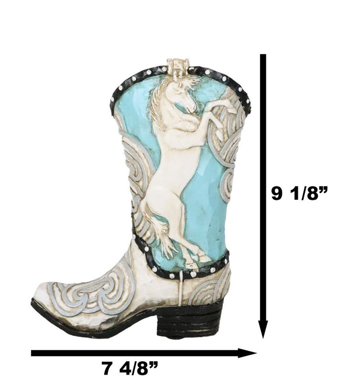 Ebros Gift Western Blue And White Prancing Horse Cowboy Cowgirl Boot Vase Planter Figurine