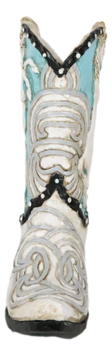 Ebros Gift Western Blue And White Prancing Horse Cowboy Cowgirl Boot Vase Planter Figurine