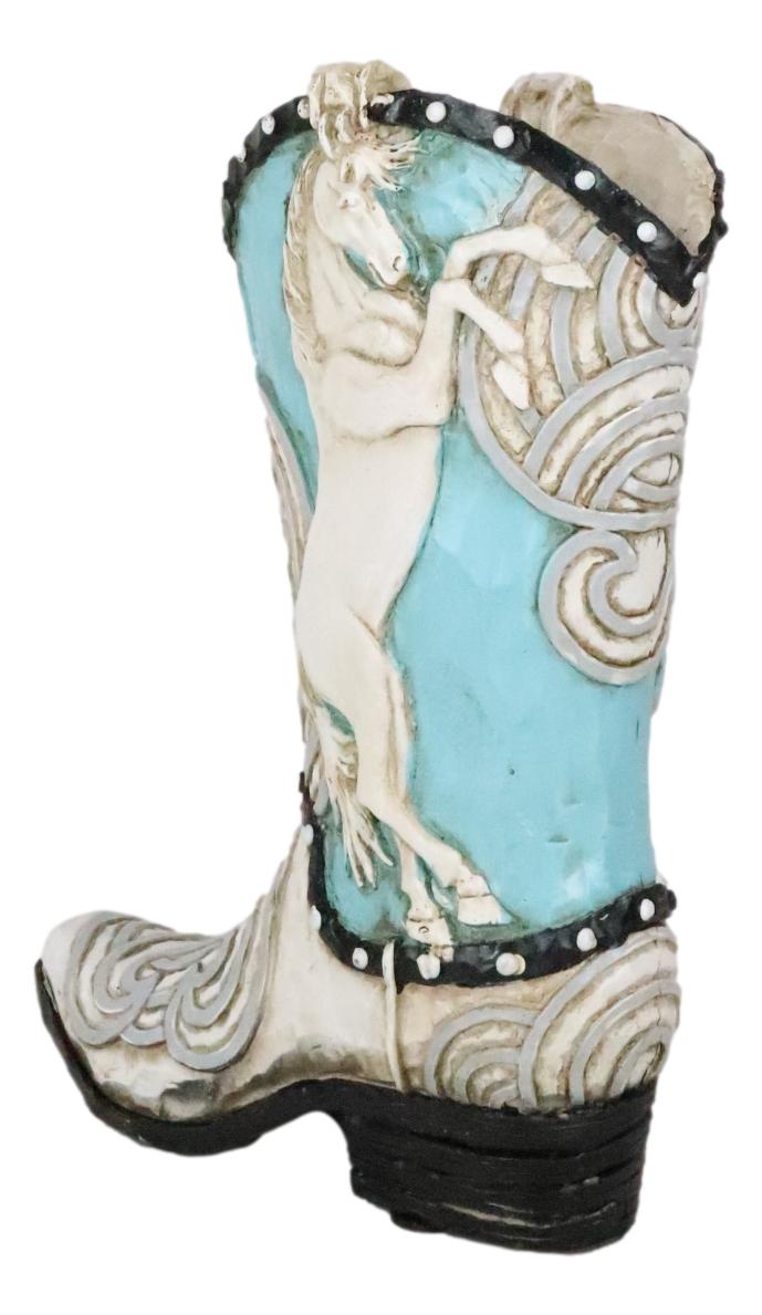 Ebros Gift Western Blue And White Prancing Horse Cowboy Cowgirl Boot Vase Planter Figurine