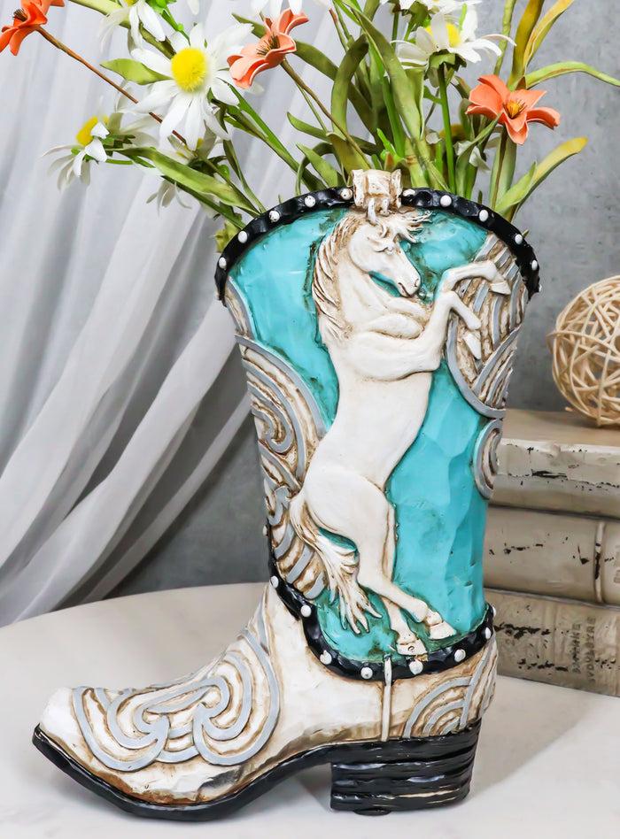 ebros gift Western Blue and White Prancing Horse Cowboy Cowgirl Boot Vase Planter Figurine