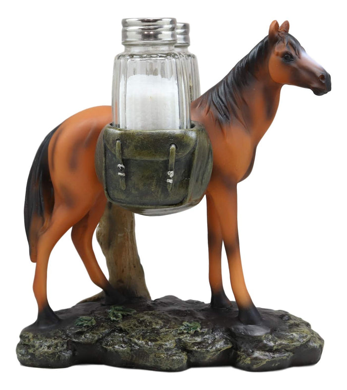 Ebros Gift Western Brown Stallion Horse With Saddlebags Salt Pepper Shakers Set Figurine