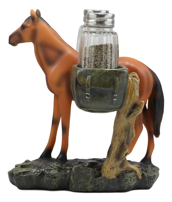 Ebros Gift Western Brown Stallion Horse With Saddlebags Salt Pepper Shakers Set Figurine