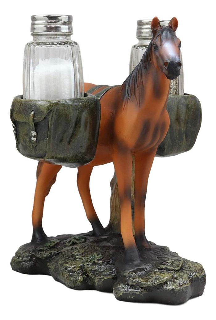 Ebros Gift Western Brown Stallion Horse With Saddlebags Salt Pepper Shakers Set Figurine