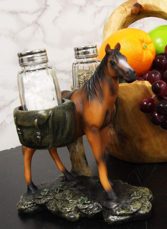 ebros gift Western Brown Stallion Horse With Saddlebags Salt Pepper Shakers Set Figurine