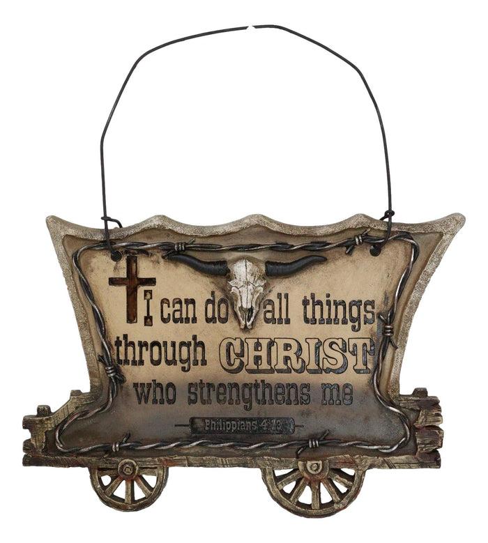 Ebros Gift Western Chuckwagon With Longhorn Cow Skull Barbed Wires Bible Verse Wall Decor