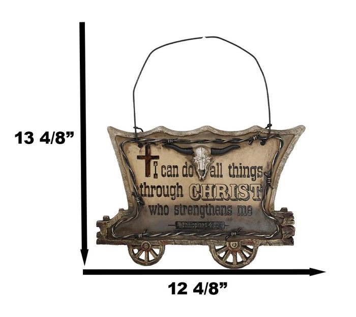 Ebros Gift Western Chuckwagon With Longhorn Cow Skull Barbed Wires Bible Verse Wall Decor