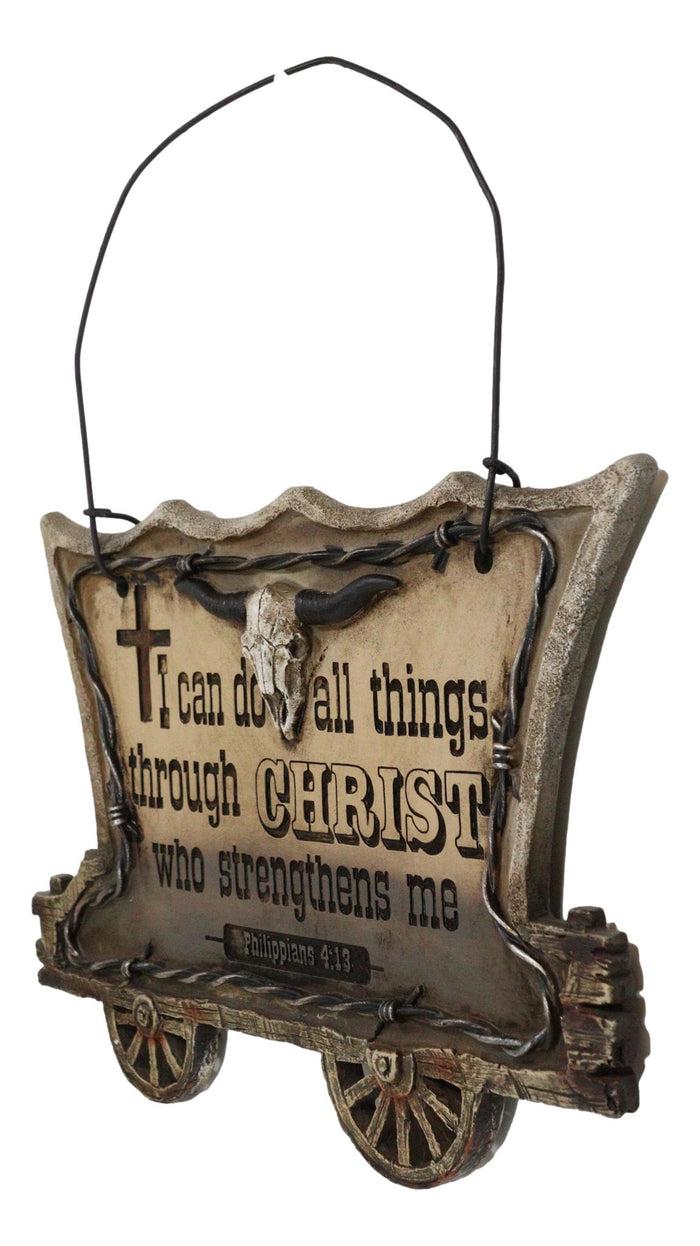 Ebros Gift Western Chuckwagon With Longhorn Cow Skull Barbed Wires Bible Verse Wall Decor