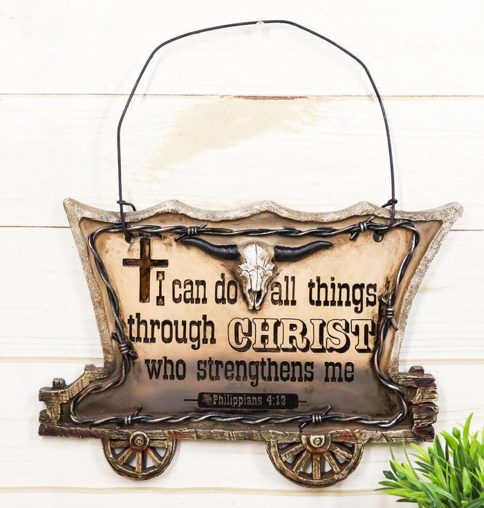 ebros gift Western Chuckwagon With Longhorn Cow Skull Barbed Wires Bible Verse Wall Decor