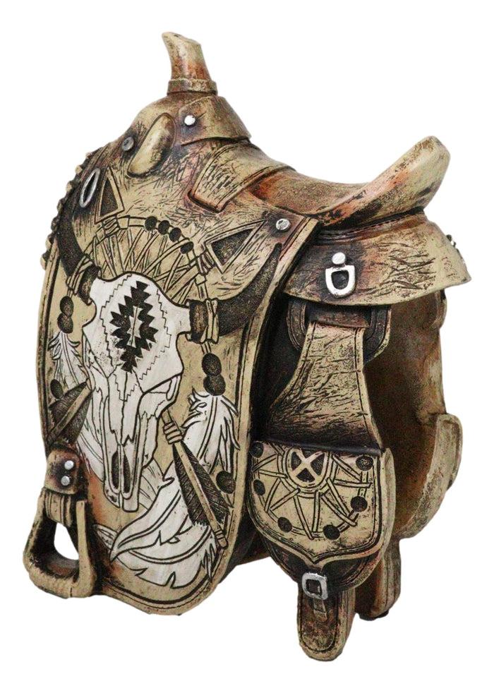 Ebros Gift Western Country Cowboy Navajo Tribal Indian Cow Skull Horse Saddle Figurine